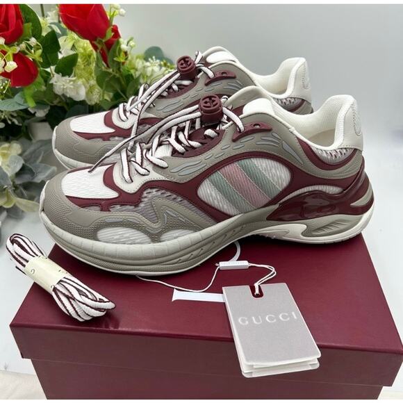 Men's Gucci 2.0 sneakers in white/gray/burgundy size 9 made in Italy - Picture 6 of 15